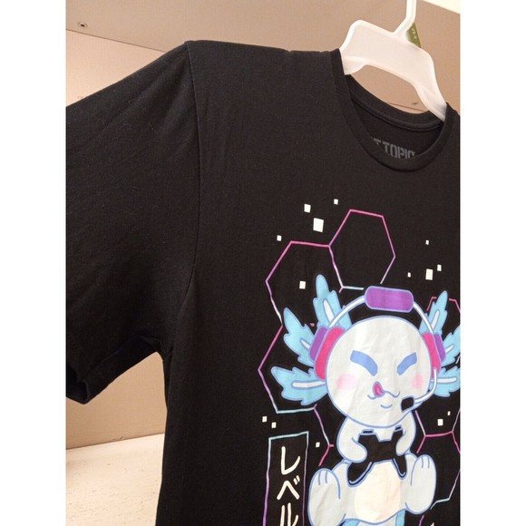Hot Topic Unisex 100% Cotton Black Printed Axolotl Level Up T-shirt Size M - Picture 3 of 8